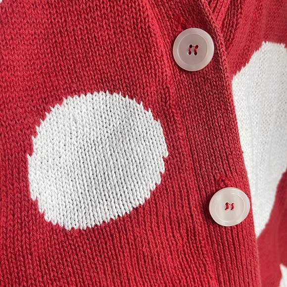 Red white mushrooms shrooms sweater, sz P tag, it is large or XL cardigan V-neck - Picture 4 of 5
